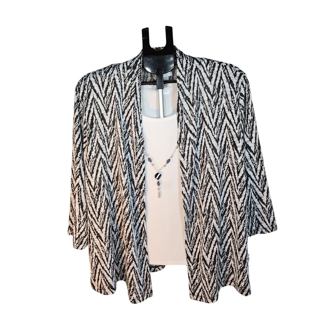 Alfred Dunner Black White Jacket‎ Tank & Necklace Set Size Large NWT